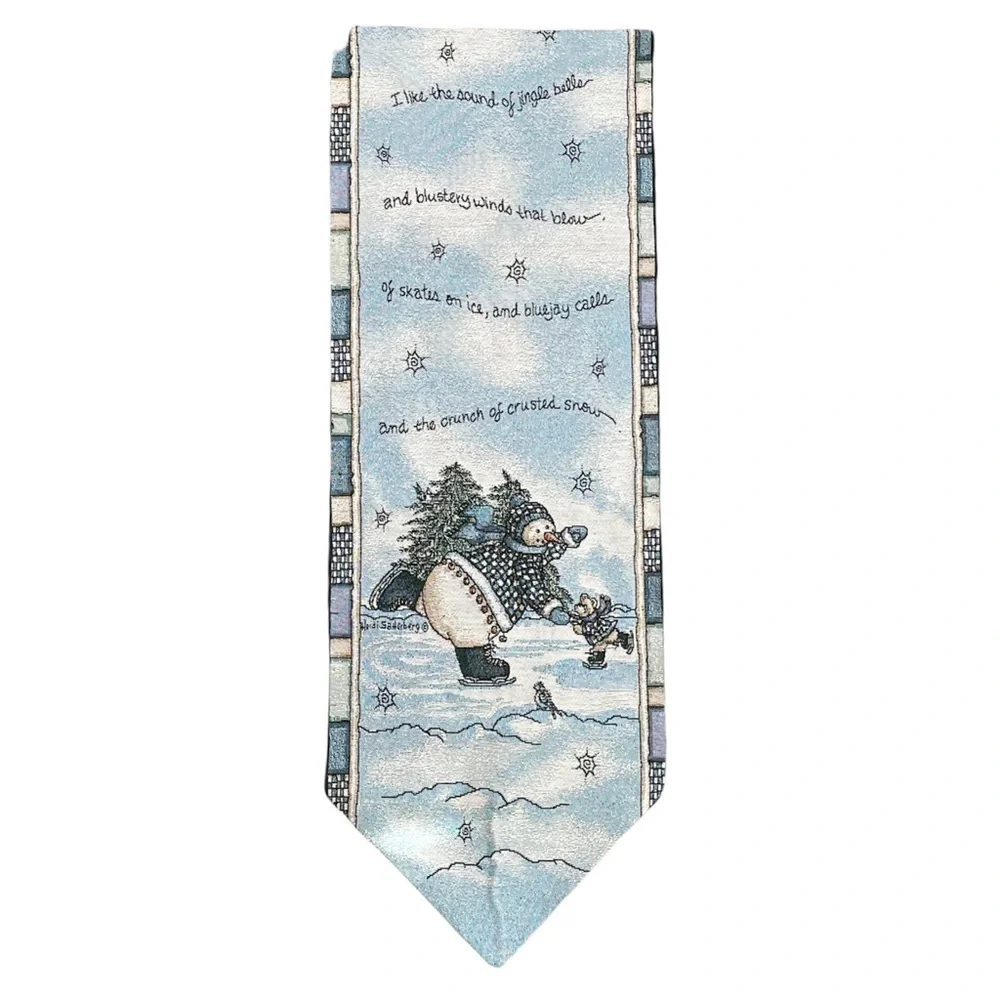 Vintage MOHAWK HOME Table Runner Textured Skating Snowman and Bear Blue Jay